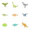First dinosaur icons set, cartoon style