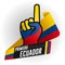 FIRST ECUADOR - FIRST ECUADOR in Spanish language - on black background and hand with raised index finger, with the colors of the