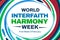 First Full week of February is celebrated as World Interfaith Harmony week, colorful design with typography and shapes