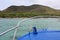 First person view of blue steel sp boat with Seascape and Clear Sky , perspective exploring the ocean, traditional long tail boat,