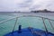 First person view of blue steel sp boat with Seascape and Clear Sky , perspective exploring the ocean, traditional long tail boat,