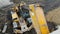 First-person view In the yellow crane bucket Descends to the ground