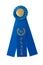 A first place blue ribbon isolated on white