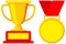 First place winner award cup medal icon set