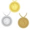 The first, second, third isolated numbers in the form of medals on a white background. Vector illustration