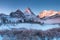 First snow. Mount Assiniboine, also known as Assiniboine Mountain, is a pyramidal peak mountain located on the Great Divide.