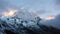 First sunbeams lighting the peak of Mount Annapurna South on sunrise, Annapurna Conservation Area, Himalaya, Nepal.