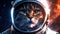 First trip to space. Brave cat astronaut at the spacewalk. AI Generative