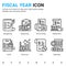 Fiscal year icon set with outline style isolated on white background. Vector icon report, tax, statement, audit, revenue sign