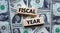 Fiscal year symbol. Concept words \\\'fiscal year\\\' on wooden blocks