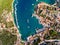 Fiscardo Cephalonia bay top down birds eye view