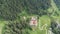 Fischburg in Val Gardena seen from above, aerial view of the Fischburg in Santa Christina and Selva. Top down view of a Castle