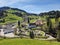 Fischenthal a small village in the Zurich Oberland. Beautiful Toesstal with a wonderful view of the mountains. church