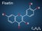 Fisetin molecule. It is plant flavonol from the flavonoid group of polyphenols. Structural chemical formula on the dark blue