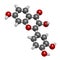 Fisetin plant polyphenol molecule. 3D rendering. Atoms are represented as spheres with conventional color coding: hydrogen white