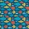 Fish abstract ornamental stamp seamless pattern doodle exotic aquarium animal boundless ornament