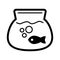 Fish aquarium simple vector icon. Black and white illustration of transparent fishbowl. Outline linear icon.