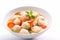 Fish ball soup in white bowl, Thai food. AI Generated