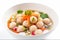 Fish ball soup in white bowl, Thai food. AI Generated