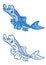 Fish blue funny cartoon Illustrations