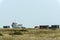 Fish boat aground and sheds at Dungedness