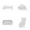 Fish bone, mouse, cat s toilet.Cat set collection icons in monochrome style vector symbol stock illustration web.