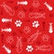 fish bones and cats paws on red background