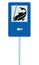 Fish camp road sign, isolated roadisde signpost pole post, fishing area left hand white arrow place pointer blue traffic signage