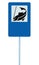 Fish camp sign, isolated roadisde signpost pole post, fishing area place pointer traffic signage in blue white, blank copy space