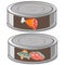 Fish and canned food in bank from gestures