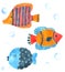 Fish cartoon watercolor on white background , Cartoon Hand drawn character for Kids, Greeting Card