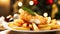 Fish and chips for winter holiday dinner, traditional British cuisine recipe in English country home, holidays