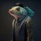 Fish dressed as a man, futuristic animal portrait