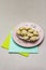 Fish dumplings. The concept of healthy food for children. Stone concrete background