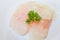 fish fillet and sesame seed on top Ingredients and raw materials eating shabu, Sukiyaki, and pork on a white plate