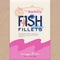 Fish Fillets. Abstract Vector Fish Packaging Design or Label. Modern Typography, Hand Drawn Anchovy Silhouette and