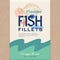 Fish Fillets. Abstract Vector Fish Packaging Design or Label. Modern Typography, Hand Drawn Flounder or Flatfish