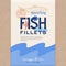 Fish Fillets. Abstract Vector Fish Packaging Design or Label. Modern Typography, Hand Drawn Herring Silhouette and