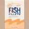 Fish Fillets. Abstract Vector Fish Packaging Design or Label. Modern Typography, Hand Drawn Pike Silhouette and Colorful