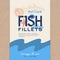 Fish Fillets Abstract Vector Packaging Design or Label. Modern Typography, Hand Drawn Wild Pollock Silhouette and