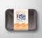 Fish Fillets Pack. Abstract Vector Fish Plastic Tray Container with Cellophane Cover. Packaging Design Label. Modern
