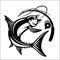 Fish with fishing rod in monochrome style. Logo for fishing, championship and sport club