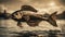 fish in flight a steampunk A dynamic scene of a steampunk mahi-mahi fish,