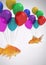 fish floating tied to balloons