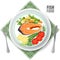 Fish food roasted salmon meat set vector illustration