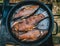 Fish fried BBQ with crispy golden crust in a pan