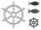 Fish Halftone Boat Steering Wheel Composition