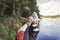 Fish in the hand of an angler. Fishing for perch