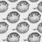 Fish hedgehog seamless pattern. Black and white