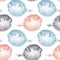 Fish hedgehog on white background seamless pattern